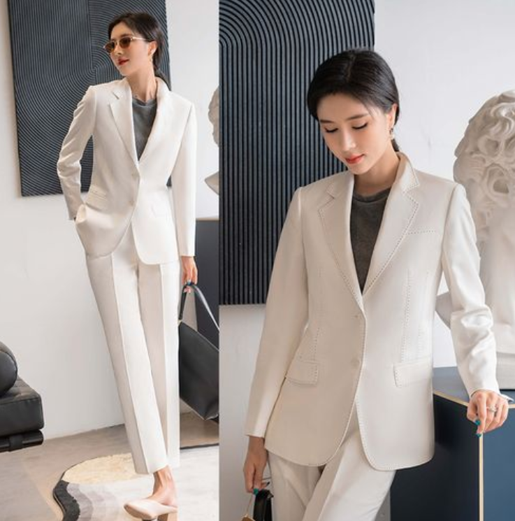 白色女士小西裝套裝，職業(yè)女士西裝氣質高雅,果斷干練